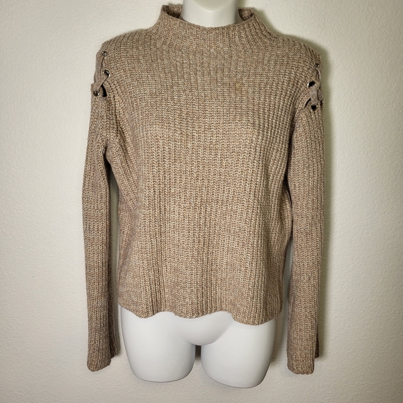 Anthropologie | John + Jenn Lace Shoulder Knit Turtle Neck Sweater size Medium - Picture 1 of 7